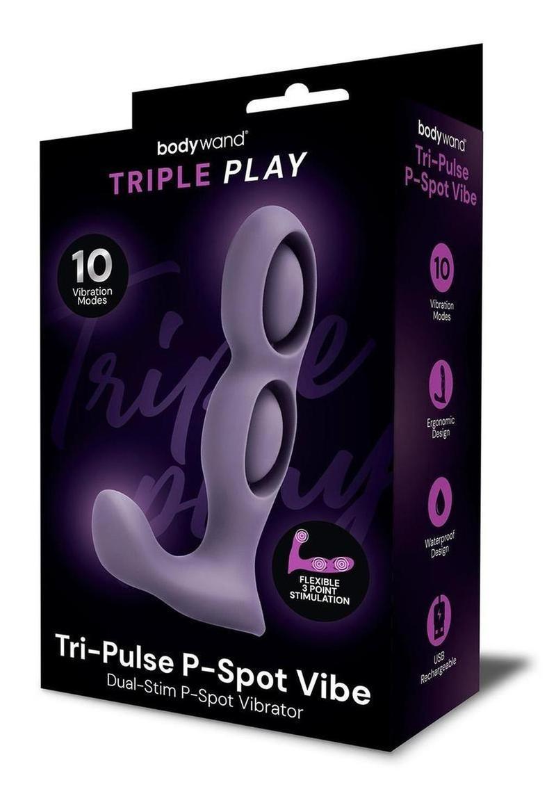 Bodywand Triple Play Tri-Pulse P-Spot Vibe Rechargeable Silicone Dual-Stim Prostate Vibrator - Purple
