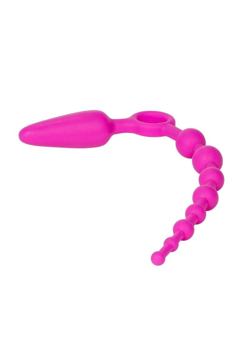 Booty Call Booty Double Dare Silicone Vibrating Butt Plug with Anal Beads - Pink