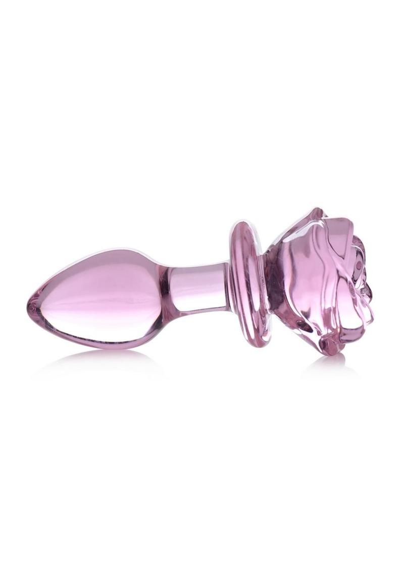 Booty Sparks Pink Rose Glass Anal Plug - Pink - Medium