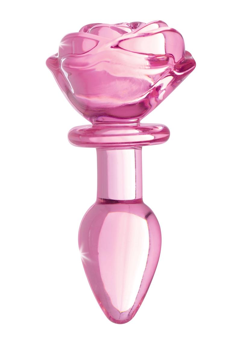 Booty Sparks Pink Rose Glass Anal Plug - Pink - Small