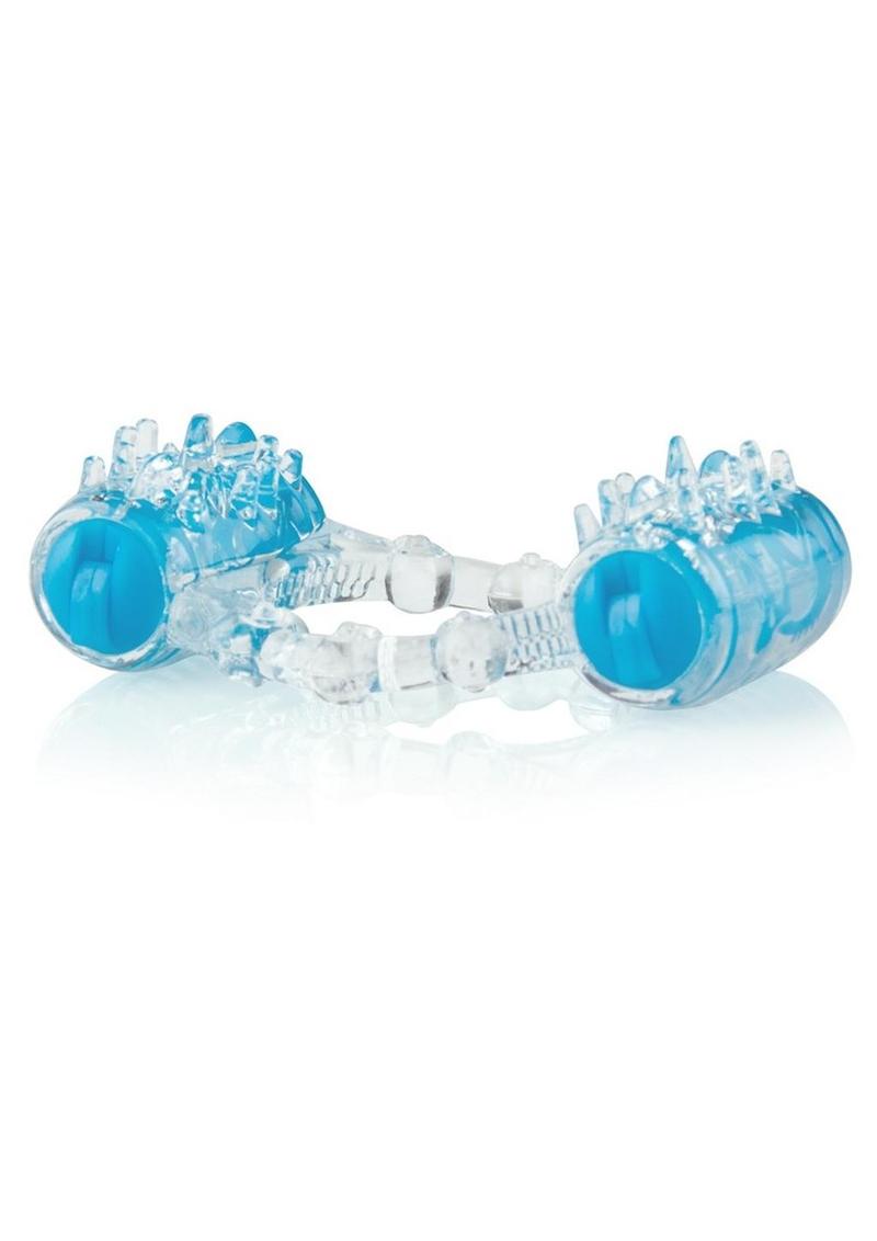 Color Pop Quickie Two-O Silicone Dual Vibrating Cock Ring - Blue