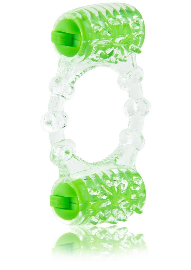 Color Pop Quickie Two-O Silicone Dual Vibrating Cock Ring - Green