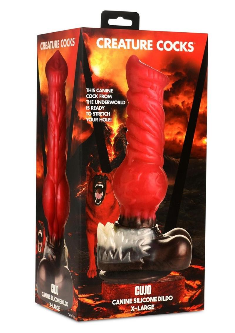 Creature Cocks Cujo Canine Silicone Dildo - Black/Red - XLarge