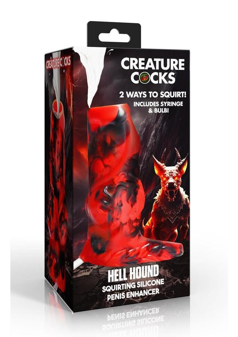 Creature Cocks Hell Hound Squirting Silicone Penis Enhancer - Black/Red