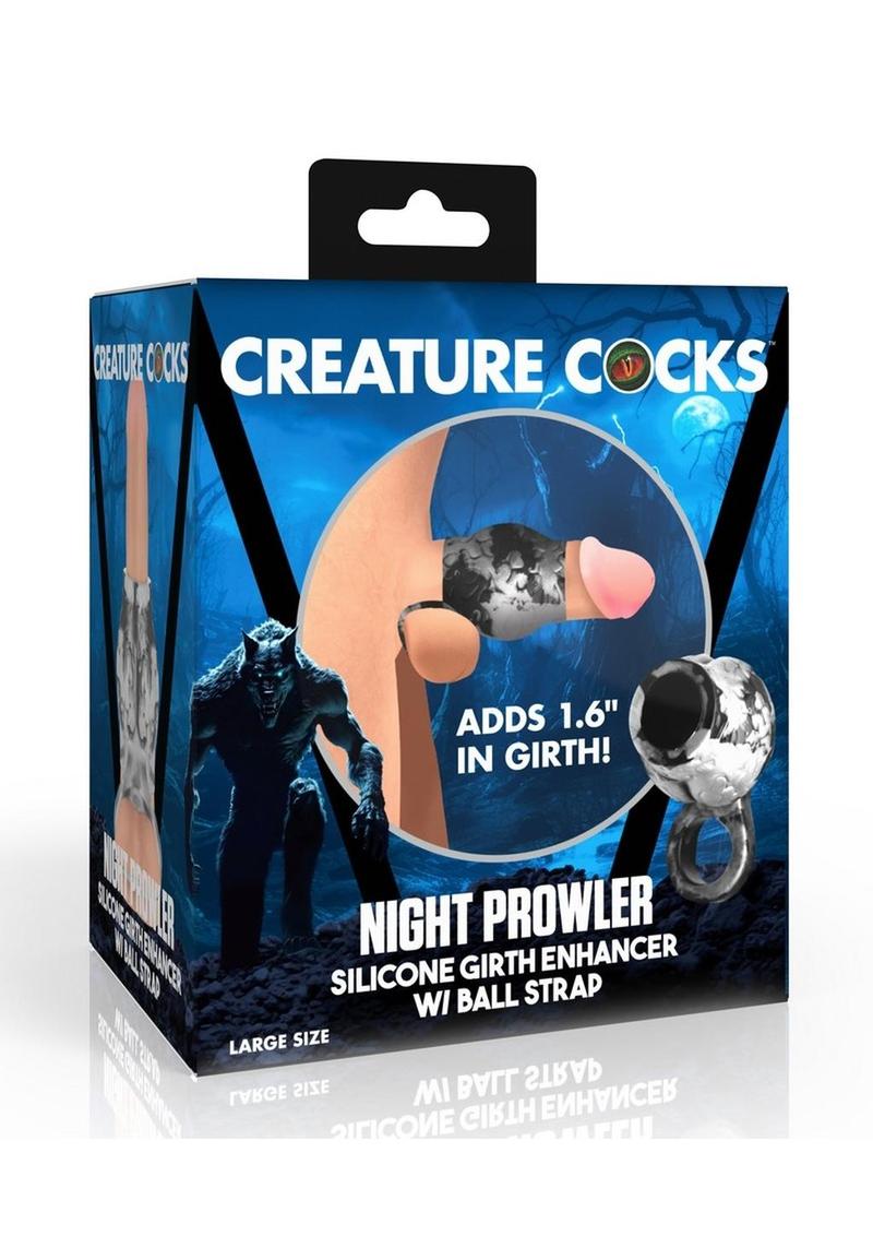 Creature Cocks Night Prowler Silicone Penis Sleeve and Ball Stretcher - Black/Silver - Large