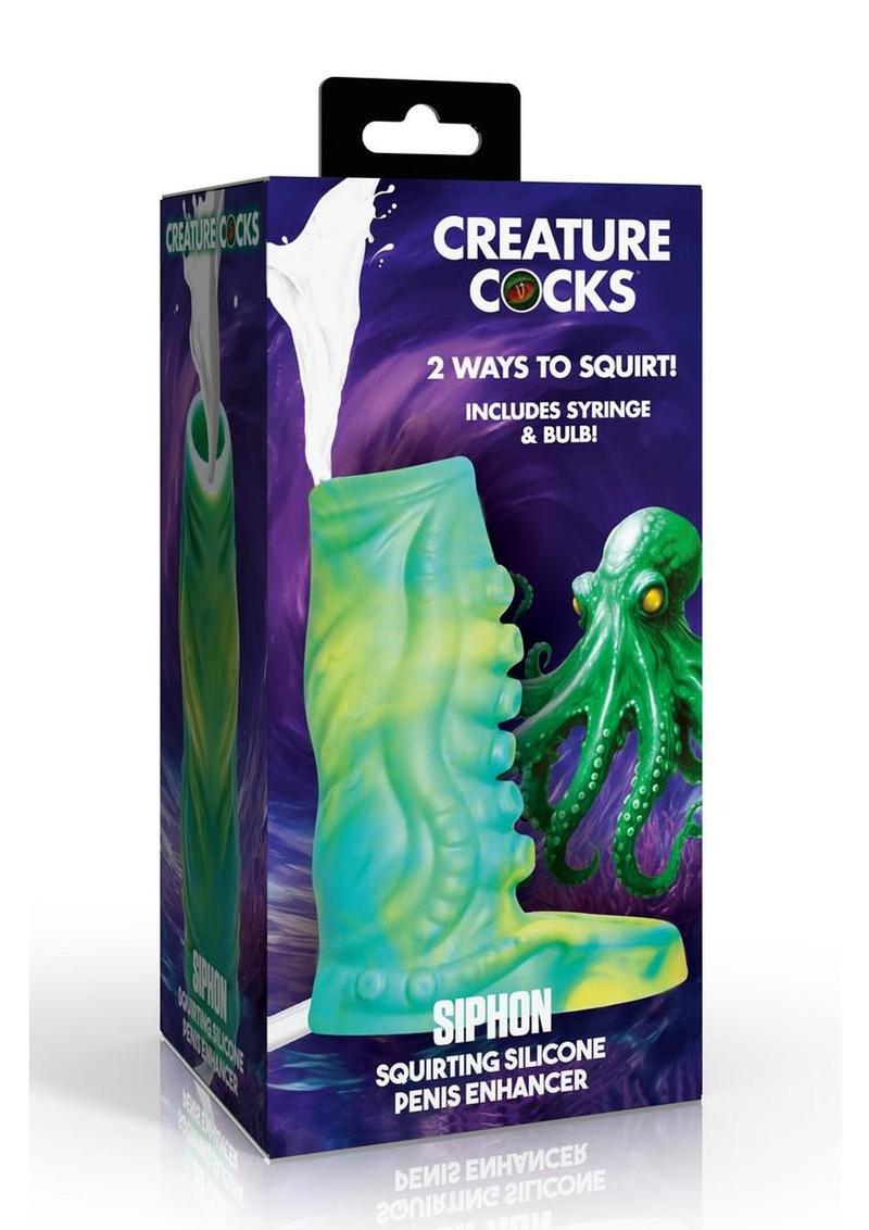 Creature Cocks Tentacle Squirting Silicone Penis Enhancer - Green/Yellow