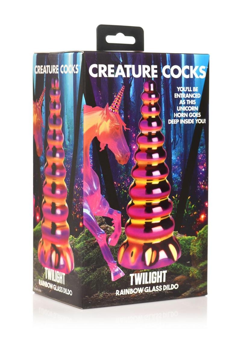 Creature Cocks Twilight Rainbow Glass Dildo - Gold/Multicolor/Pink/Yellow