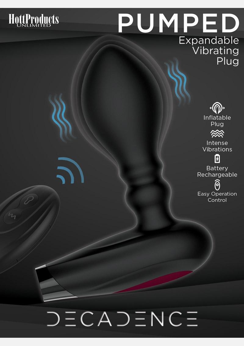 Decadence Pumped Silicone Expandable Butt Plug with Remote Control - Black