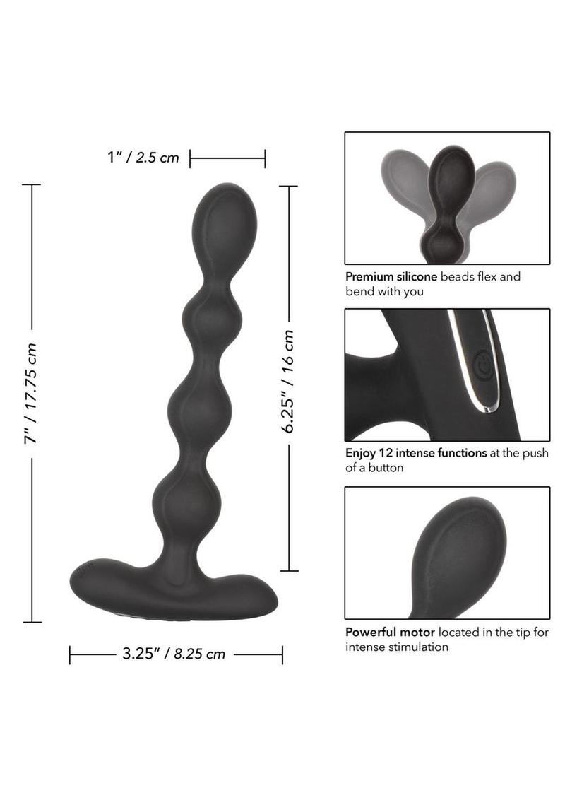 Eclips Slender Beads Silicone Flexible USB Rechargeable Anal Beads Probe Waterproof - Black - 7in