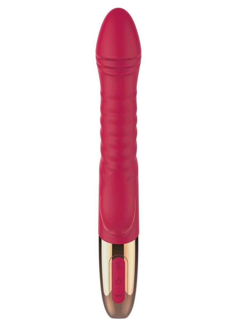 Goddess Thrusting Delight Rechargeable Silicone Dual Stimulating Vibrator - Red