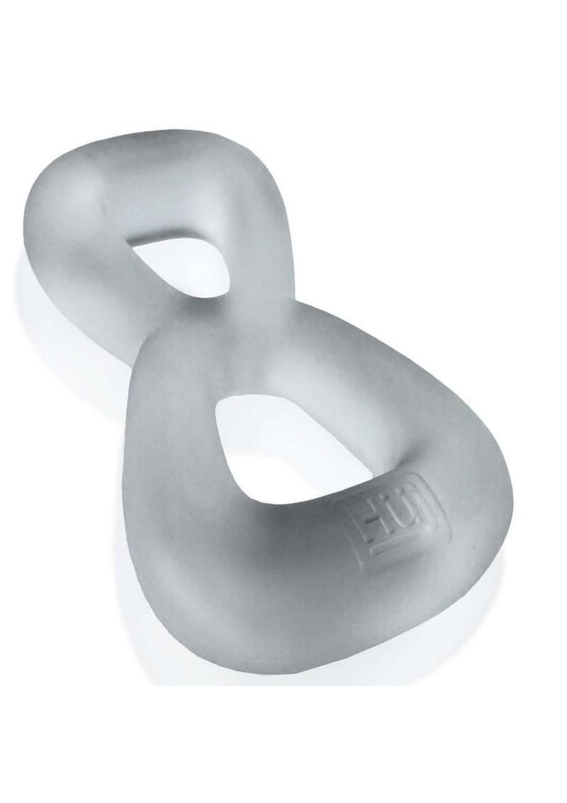 Hunkyjunk Boomerang Silicone Double-Ring Cockring and Nut-Tugger - Clear Steam - Clear