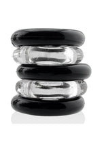 Hunkyjunk Jacker 5 Stack Super-Strong Cockrings - Black/Clear - 5 Pack