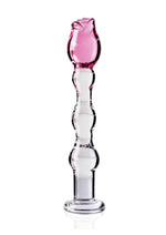 Icicles No. 12 Beaded Flower Glass Dildo - Clear/Pink - 7.25in