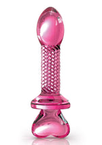 Icicles No. 82 Textured Glass Juicer Anal Probe with Heart Shaped Handle - Pink