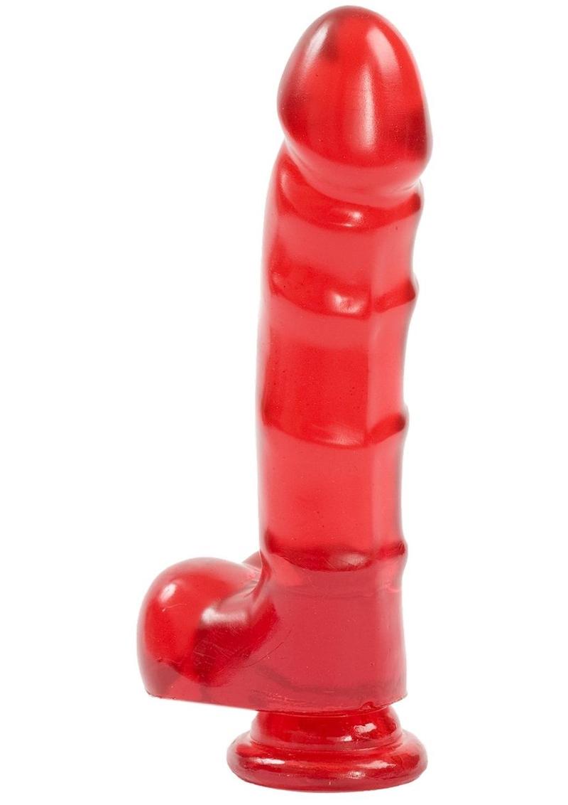 Jelly Jewels Dildo with Balls - Red - 6in