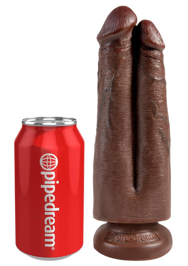 King Cock Two Cocks One Hole Dildo - Brown/Chocolate - 7in