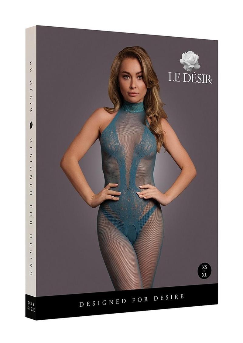 Le Desir Fishnet and Lace Bodystocking - Blue - One Size