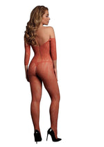 Le Desir Lace Long Sleeved Bodystocking - One Size - Sunset Glow - Orange - One Size