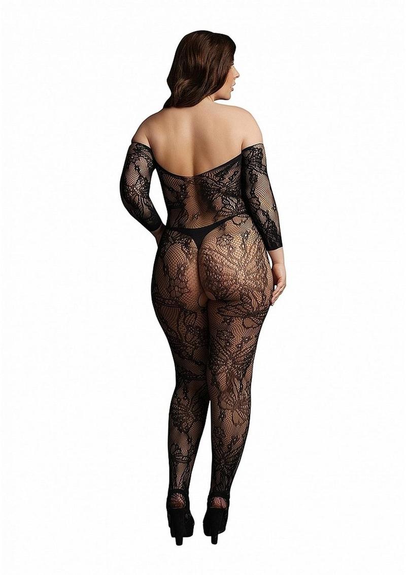 Le Desir Lace Sleeved Bodystocking - Black - Queen