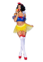 Leg Avenue Bad Apple Snow White, Shimmer Halter Bandeau with Organza Puff Sleeves and Ruffle Collar, Garter Panty with Shimmer Sheer Skirt, and Matching Bow Headband - Multicolor - Large - 3 Piece