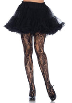 Leg Avenue Black Rose Skull Lace Tights - Black - Queen/XLarge/XXLarge