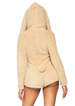 Leg Avenue Cuddle Bunny Ultra Soft Zip Up Teddy with Bunny Ear Hood and Cute Bunny Tail - Beige - Large