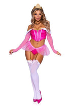 Leg Avenue Dreamy Princess Velvet Boned Crop Top with Jewel Accent, Garter Panty with Peplum Skirt, Removable Clear Straps, and Crown Headband - Pink - XSmall - 4 Piece