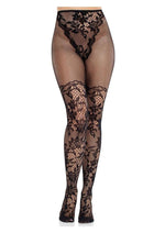 Leg Avenue French Cut Dahlia Lace Tights with Net Thigh Detail
