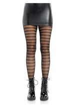 Leg Avenue Horizontal Striped Net Tights - Black - One Size