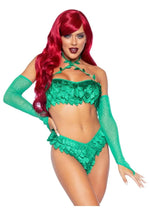 Leg Avenue Poison Temptress Leafy Halter Top with Corset Lace Up Back, Leafy Panty, and Sleeves