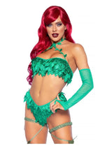 Leg Avenue Poison Temptress Leafy Halter Top with Corset Lace Up Back, Leafy Panty, and Sleeves