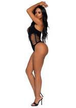 Leg Avenue Seamless Shredded Racer Back Thong Bodysuit - Black - One Size