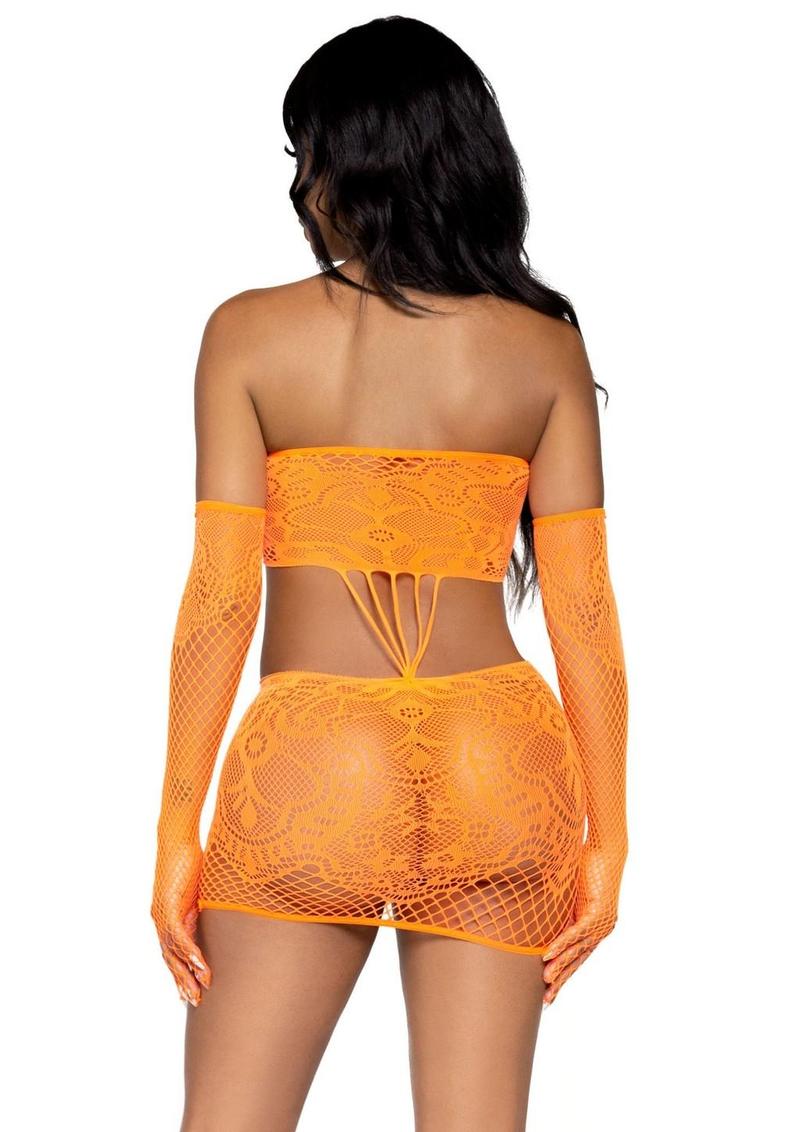 Leg Avenue Strappy Lace Tube Dress and Matching Gloves
