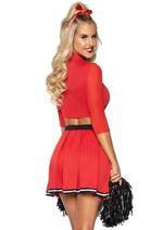 Leg Avenue Varsity Babe Set Crop Top with Cheer Logo, Pleated Skirt, and Pom Poms - Red - Medium/Small - 3 Piece