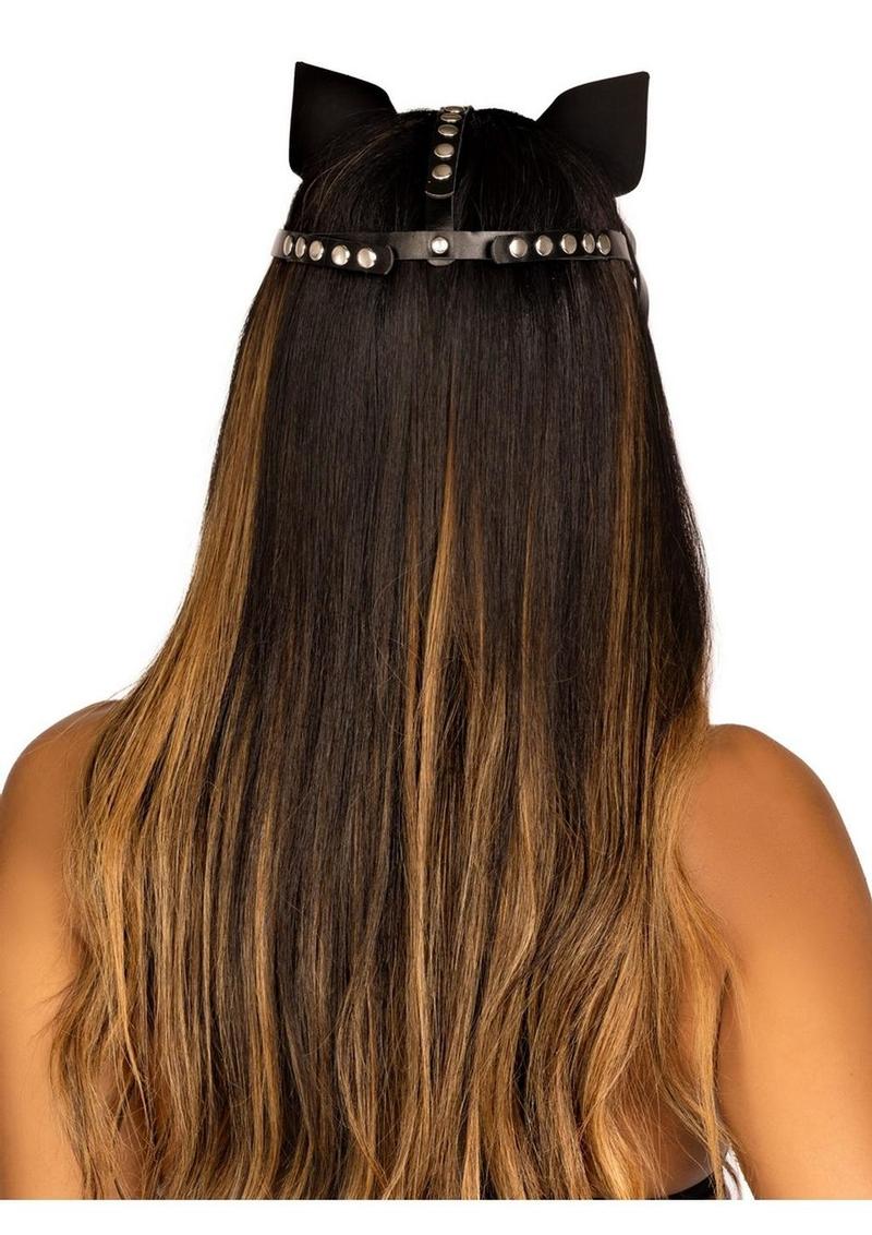 Leg Avenue Vegan Leather Studded Cat Mask - Black - One Size