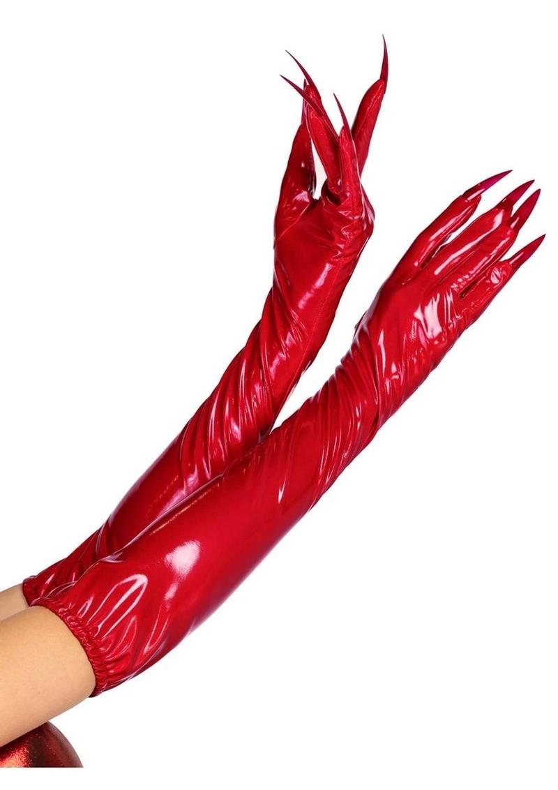 Leg Avenue Vinyl Claw Gloves - Red - Large