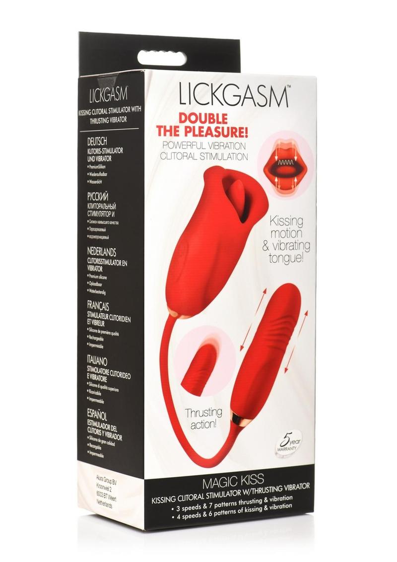 Lickgasm Magic Kiss Kissing Rechargeable Silicone Clitoral Stimulator with Thrusting Vibrator