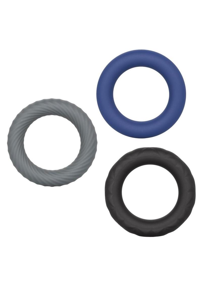 Link Up Ultra Soft Extreme Silicone Cock Ring - Black/Gray/Grey - 3 Pieces/Set