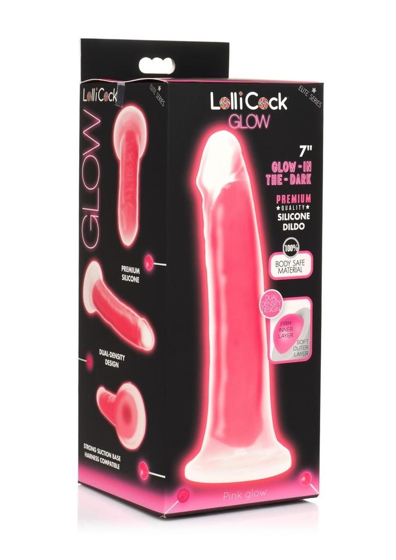 Lollicock Glow In The Dark Silicone Dildo - Glow In The Dark/Pink - 7in