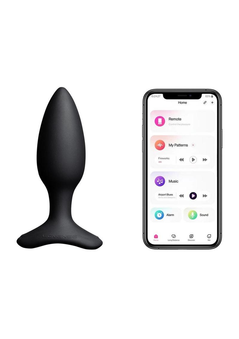 Lovense Hush 2 Rechargeable App Compatible Silicone Vibrating Anal Plug - Black - 1.5in