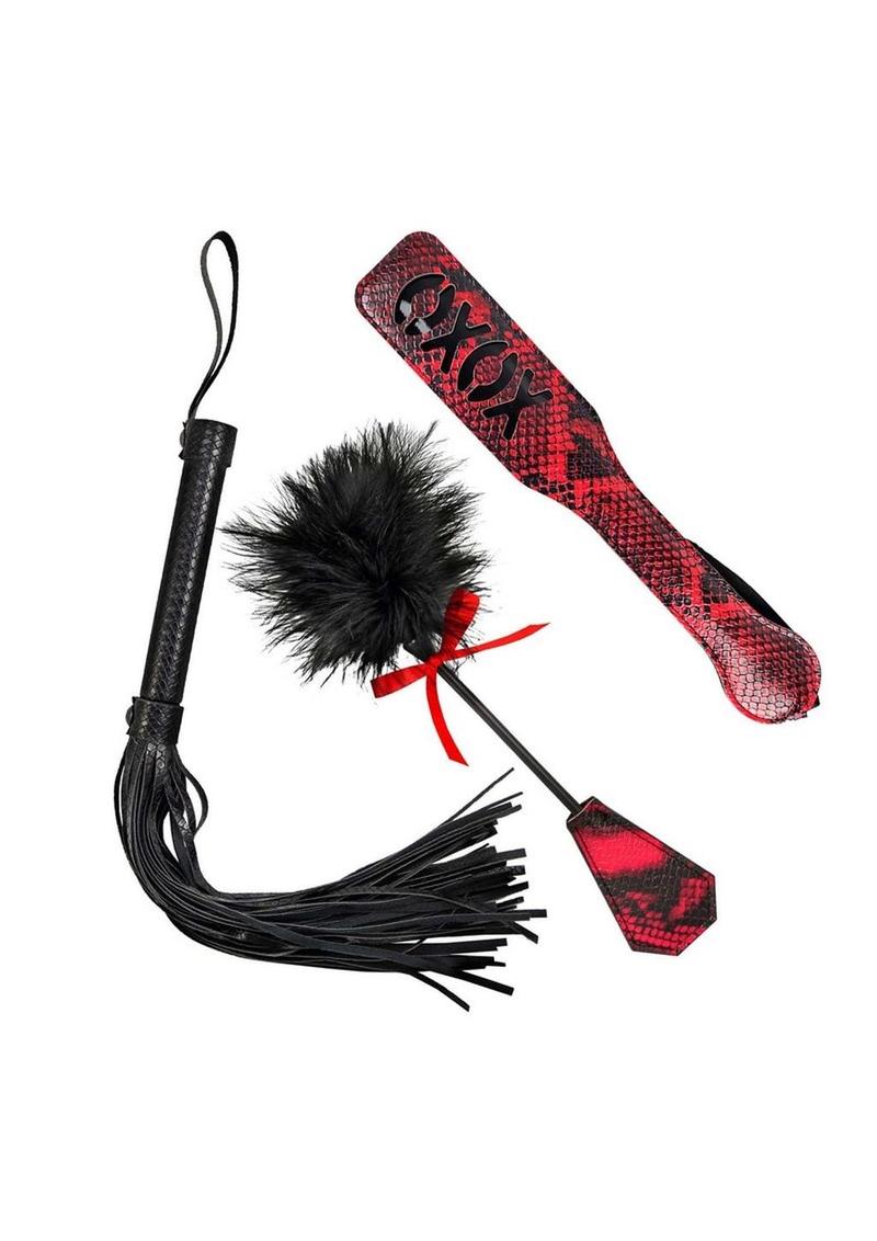 Lovers Kits Whip, Tickle and Paddle - Black/Red