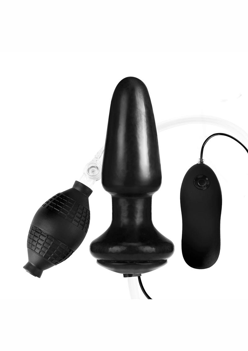 Lux Fetish Latex Inflatable Vibrating Butt Plug with Wired Remote Control