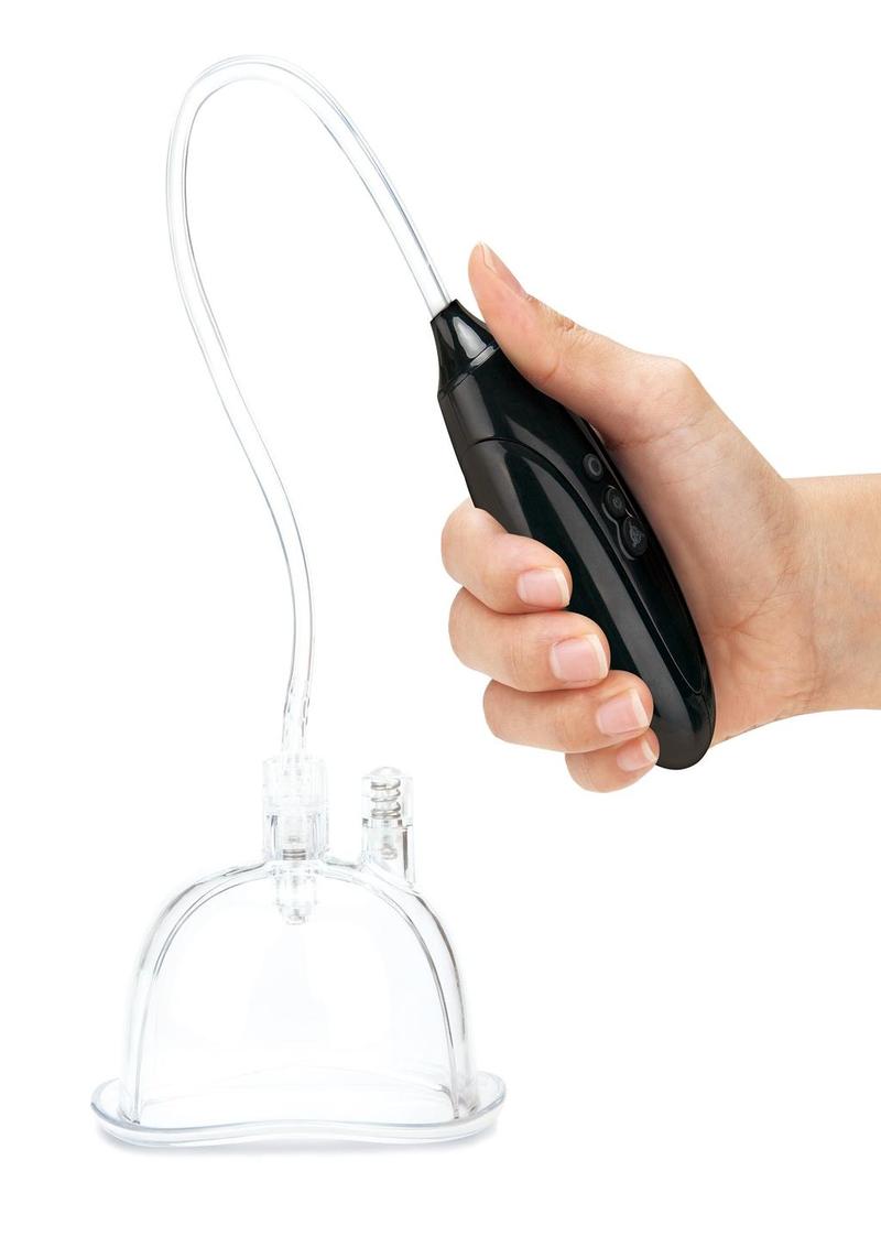 Lux Fetish Rechargeable Pussy Pump with Clit Clamp - Black