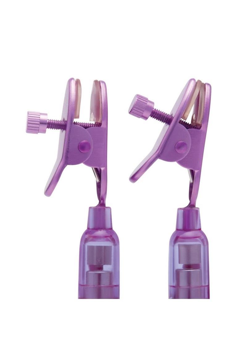 Lux Fetish Remote Control Vibrating Nipple Clips - Purple