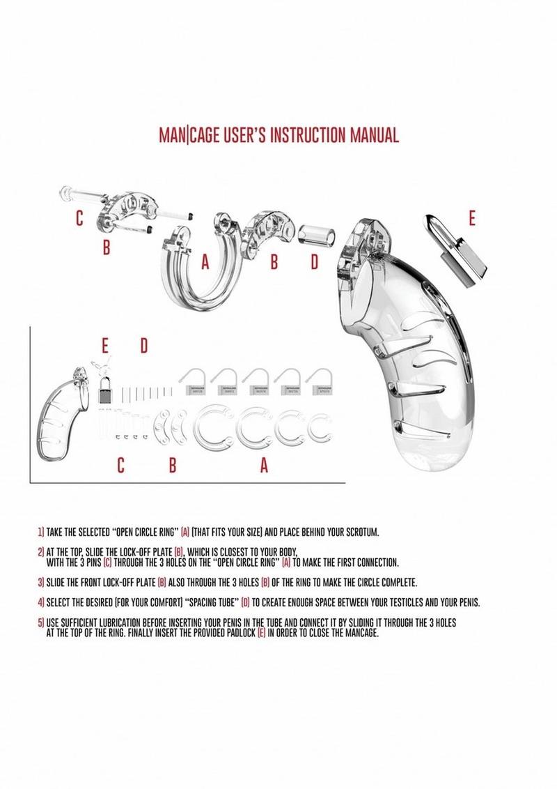 Man Cage Model 01 Male Chastity with Lock - Clear - 3.5in