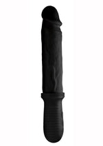 Master Series 8x Auto Pounder Rechargeable Silicone Vibrating and Thrusting Dildo with Handle - Black - 10in