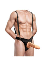 Master Series Magnum Hollow Silicone Dildo with Harness - Vanilla - 9in