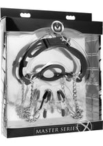 Master Series Mutiny Silicone O-Ring Gag with Nipple Clamps