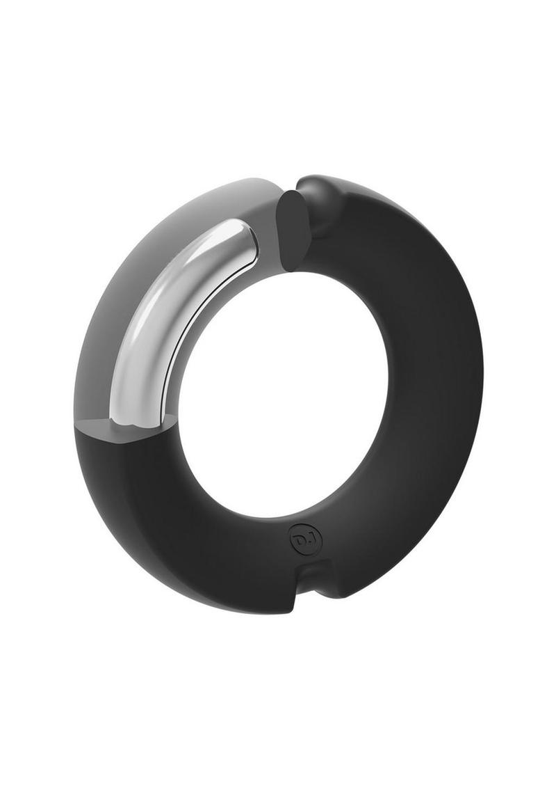 Merci Silicone Covered Metal Cock Ring - Black/Metal - 35mm