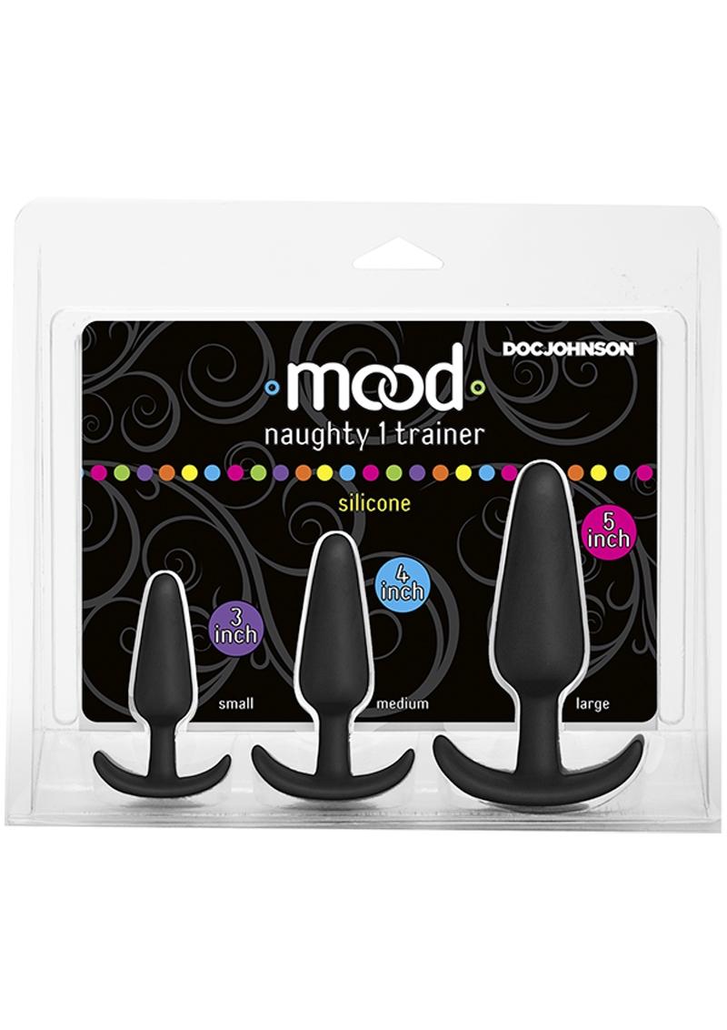 Mood Naughty 1 Trainer Silicone Anal Plug - Black - Large/Small - 3 Piece Set